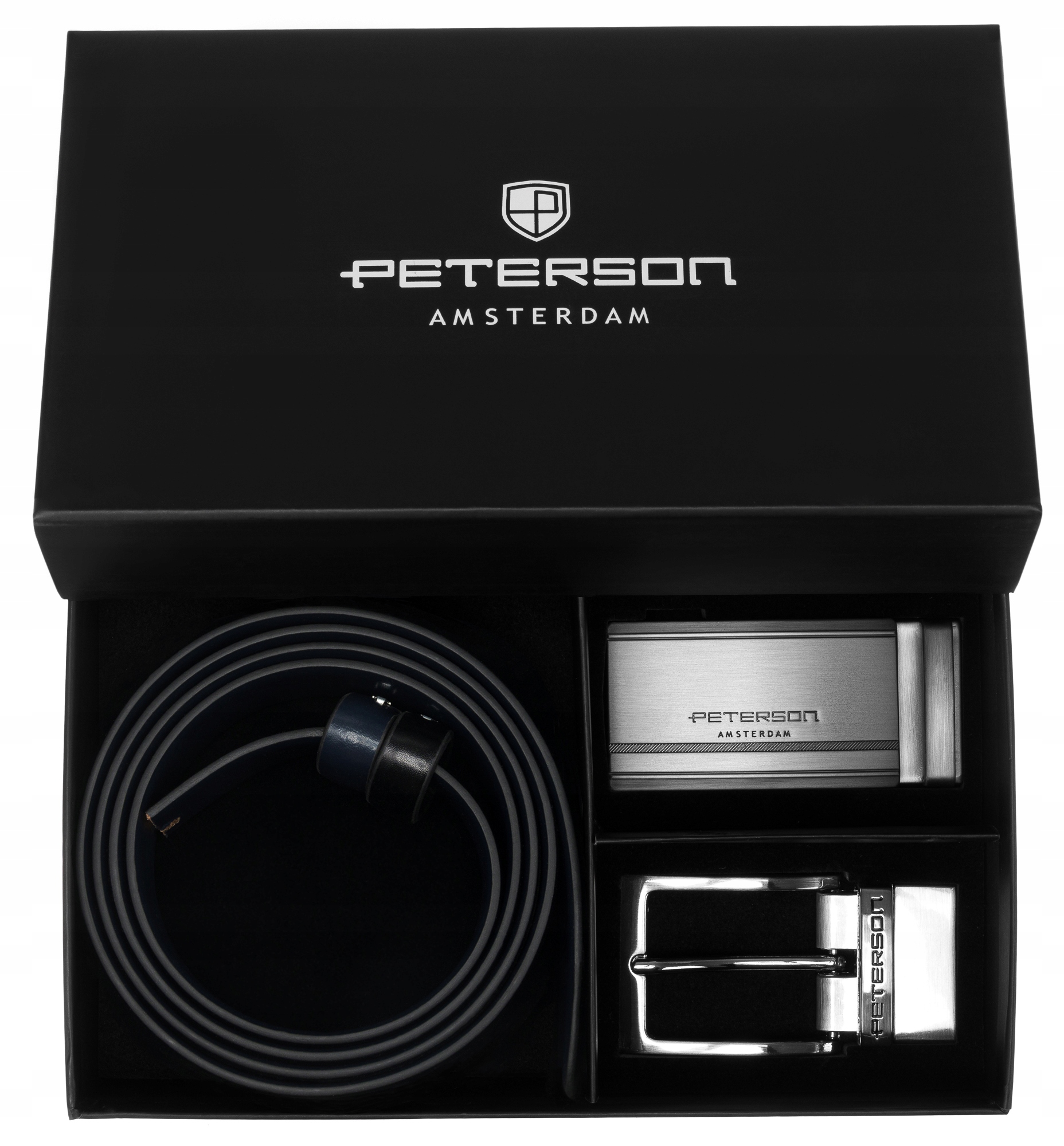 Pasek męski 4w1 zestaw do spodni skóra naturalna wymienne klamry Peterson