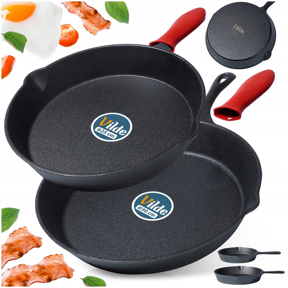 2x Litinová pánev na plyn a indukci, gril, ohniště do trouby 25 30 cm