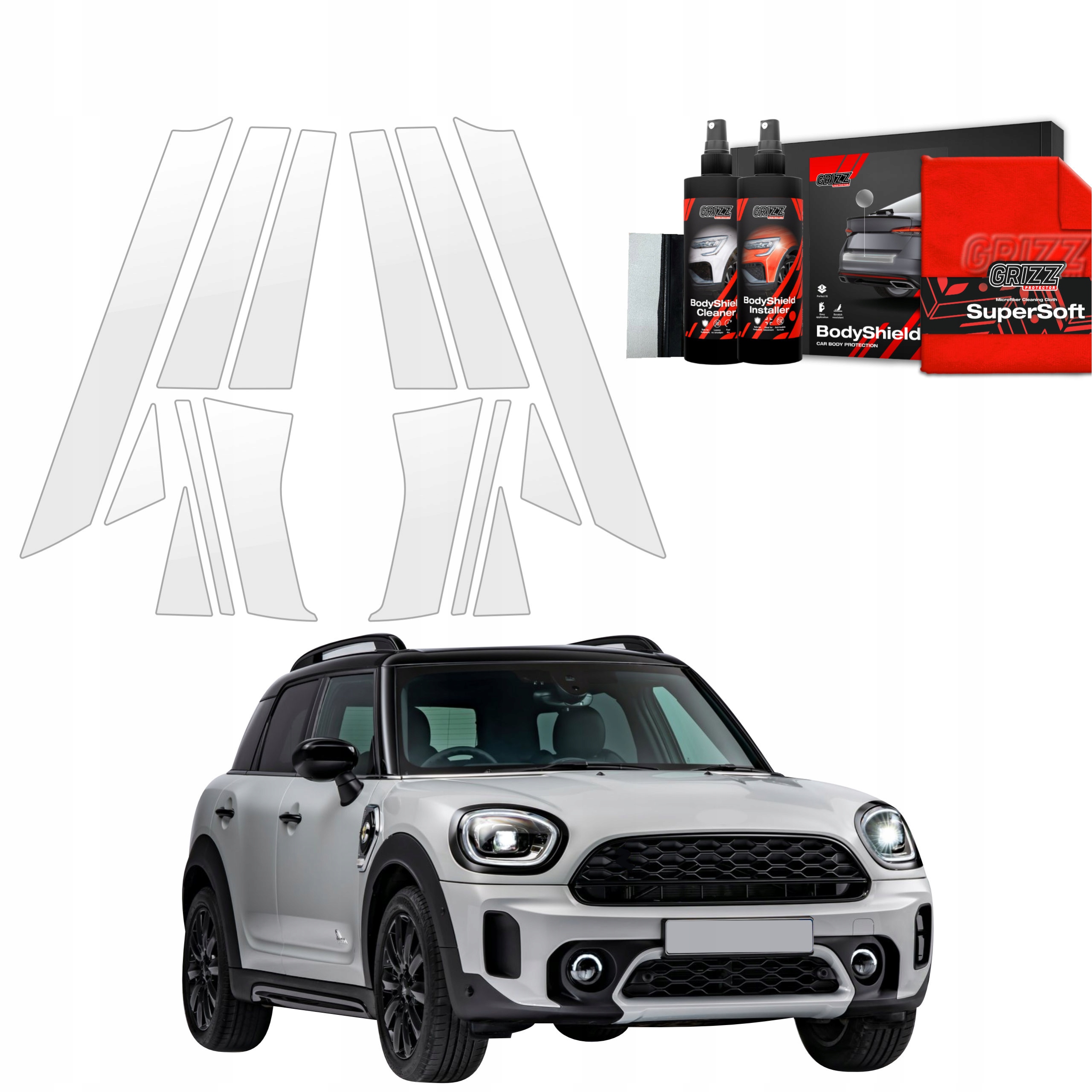 14v1 Fólie Ppf dýha na sloupky pro Mini Countryman (2023-2025) Grizz