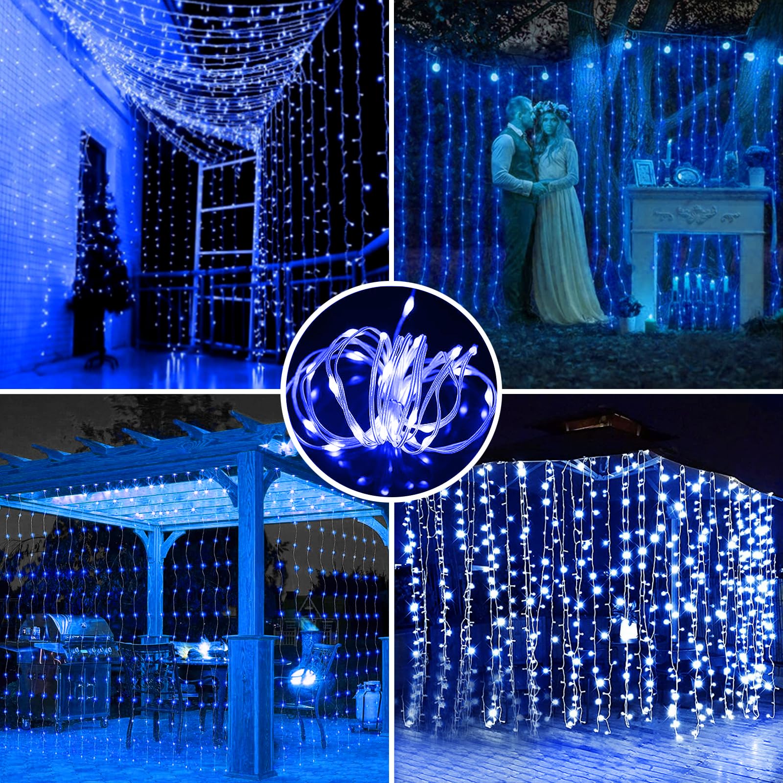 JIMACRO Kurtyna Świetlna Solarna Wodoodporna Grilanda 3x3M 300 LED 8 Trybów — miniatura 7