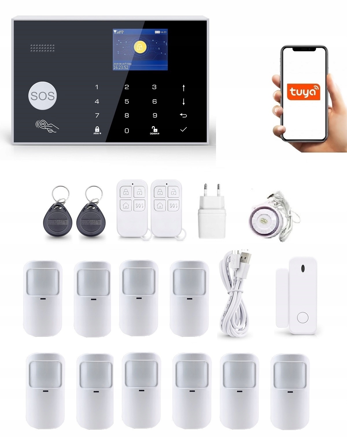 Bezdrôtový LCD Alarm 2.4" Gsm WiFi Tuya Smart V Poľštine 10xPIR