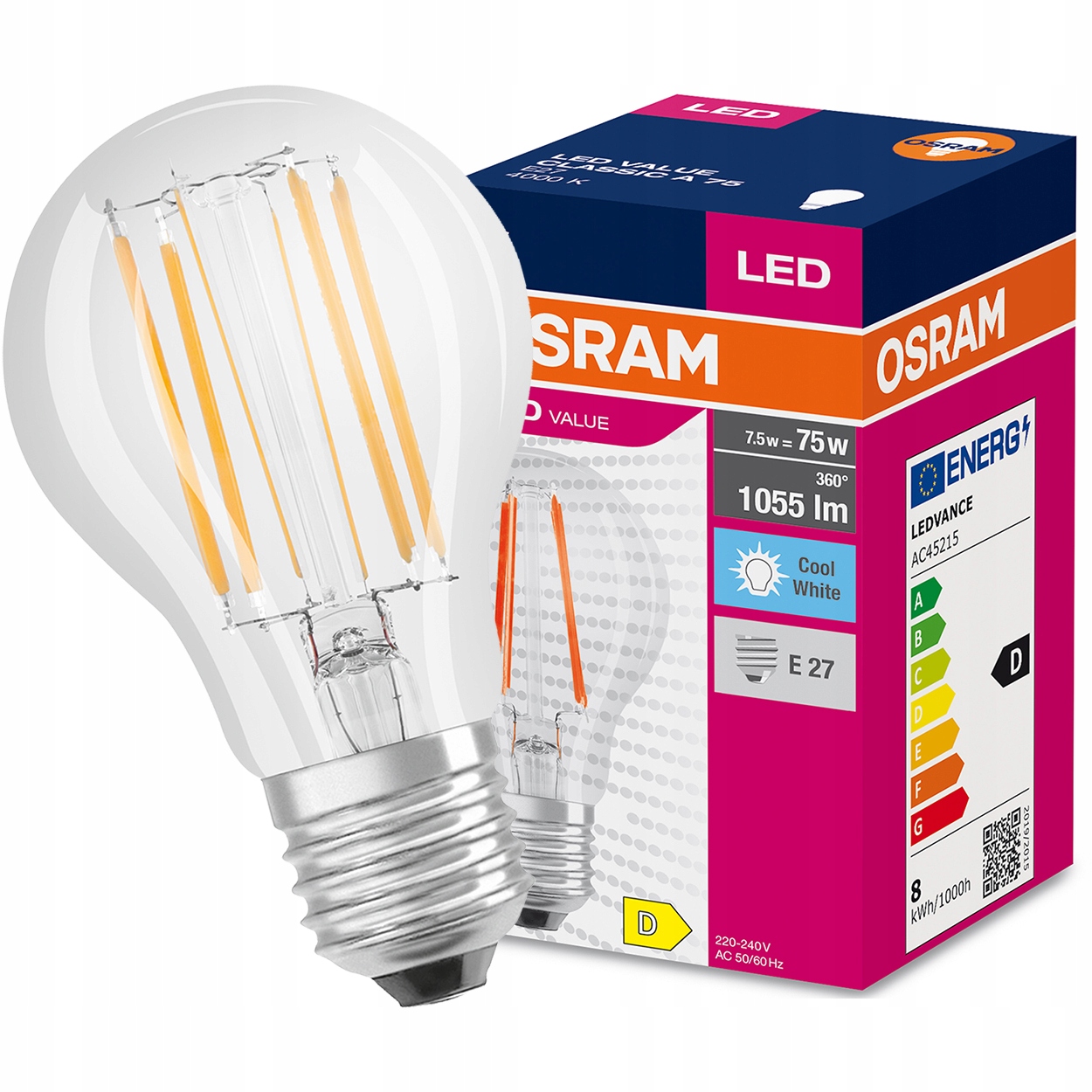Żarówka LED FILAMENT E27 7,5W 75W A60 4000K OSRAM