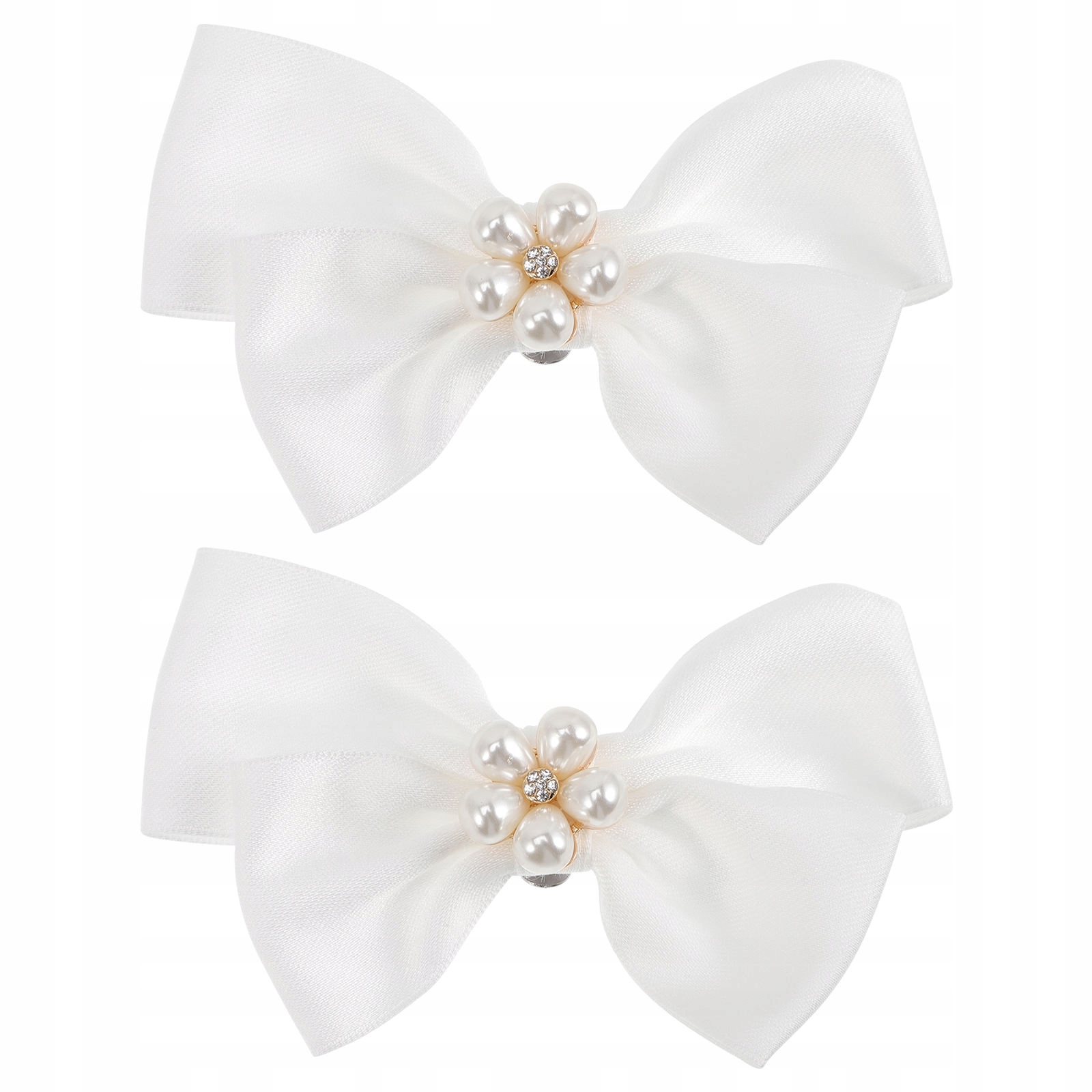 1 PARA BIAŁE KLIPSY DO BUTÓW Z KOKARDĄ I PERŁAMI NA ŚLUB