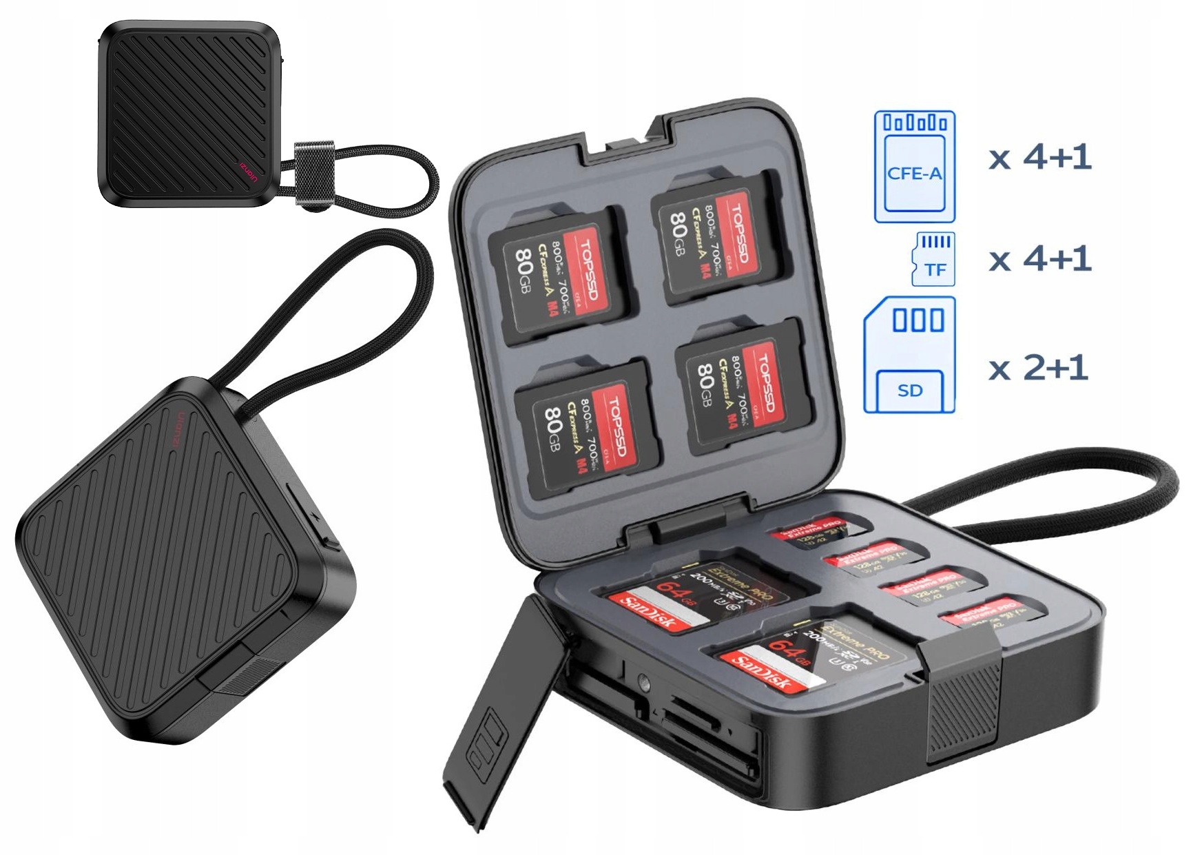 Pouzdro na paměťové karty 13 ks 10Gbps 3v1 Cfe-a Sd Tf Ulanzi CRC10 Čtečka