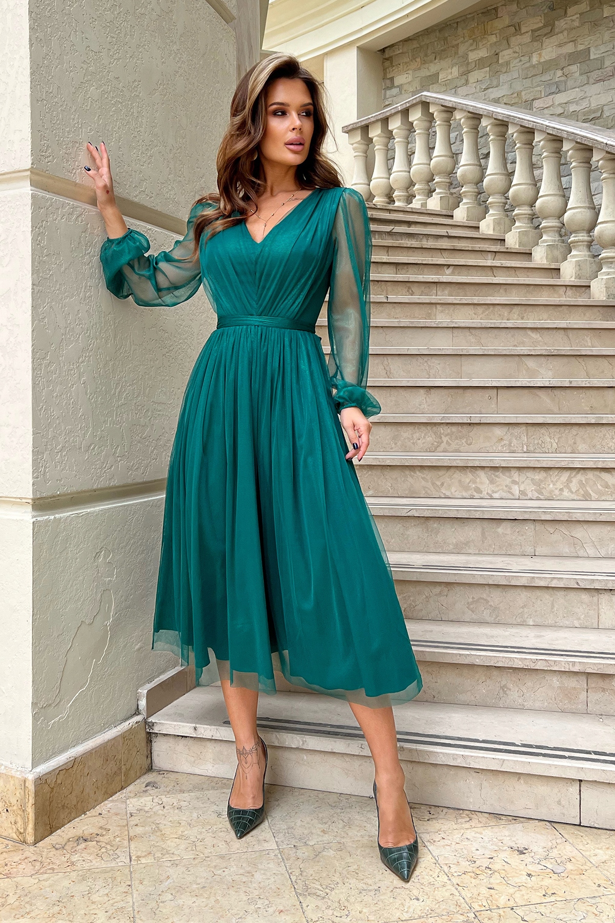 Šaty MIDI Na Svatební Hostina 269 Lahvově Zeleň 42 XL