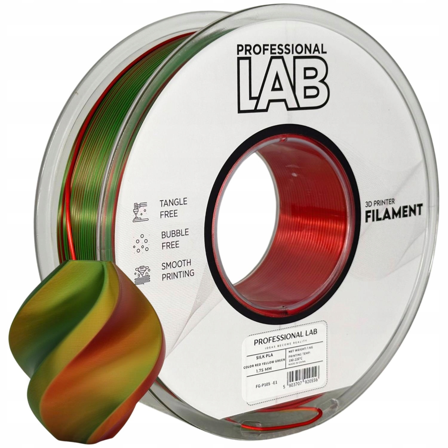 Filament Pla Silk Tricolor czerwony żółty zielony Prof. Lab 1,75mm 1000g