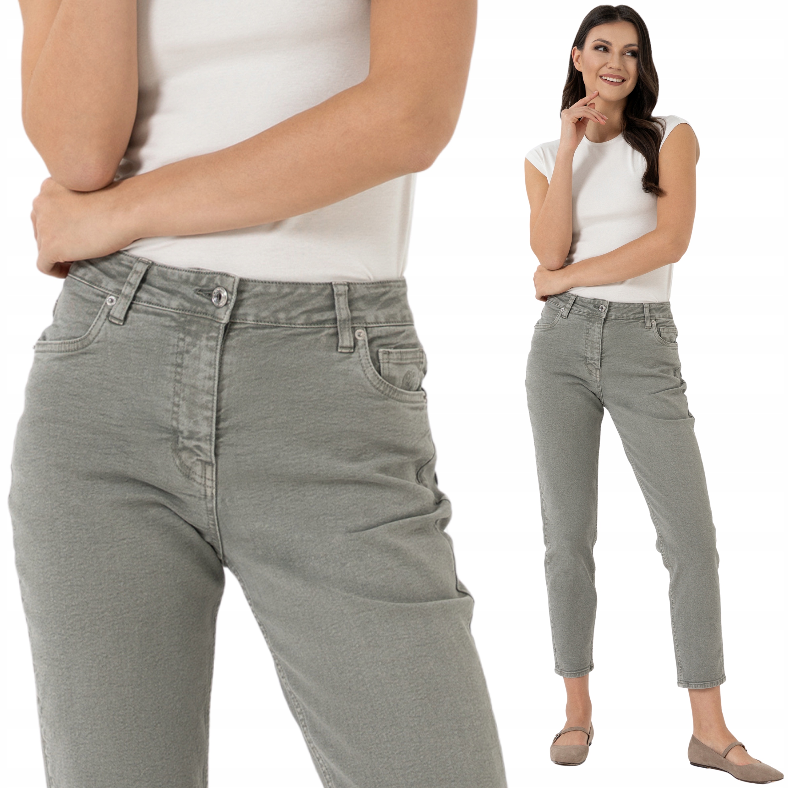 Spodnie Jeansowe Damskie Jeansy Wysoki Stan Prosta Nogawka Stylowe Moraj 38