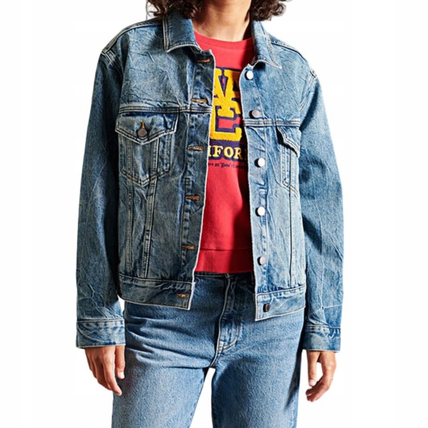 Dámská džínová katana bunda Superdry boyfriend, bavlněná, modrá, velikost vel.