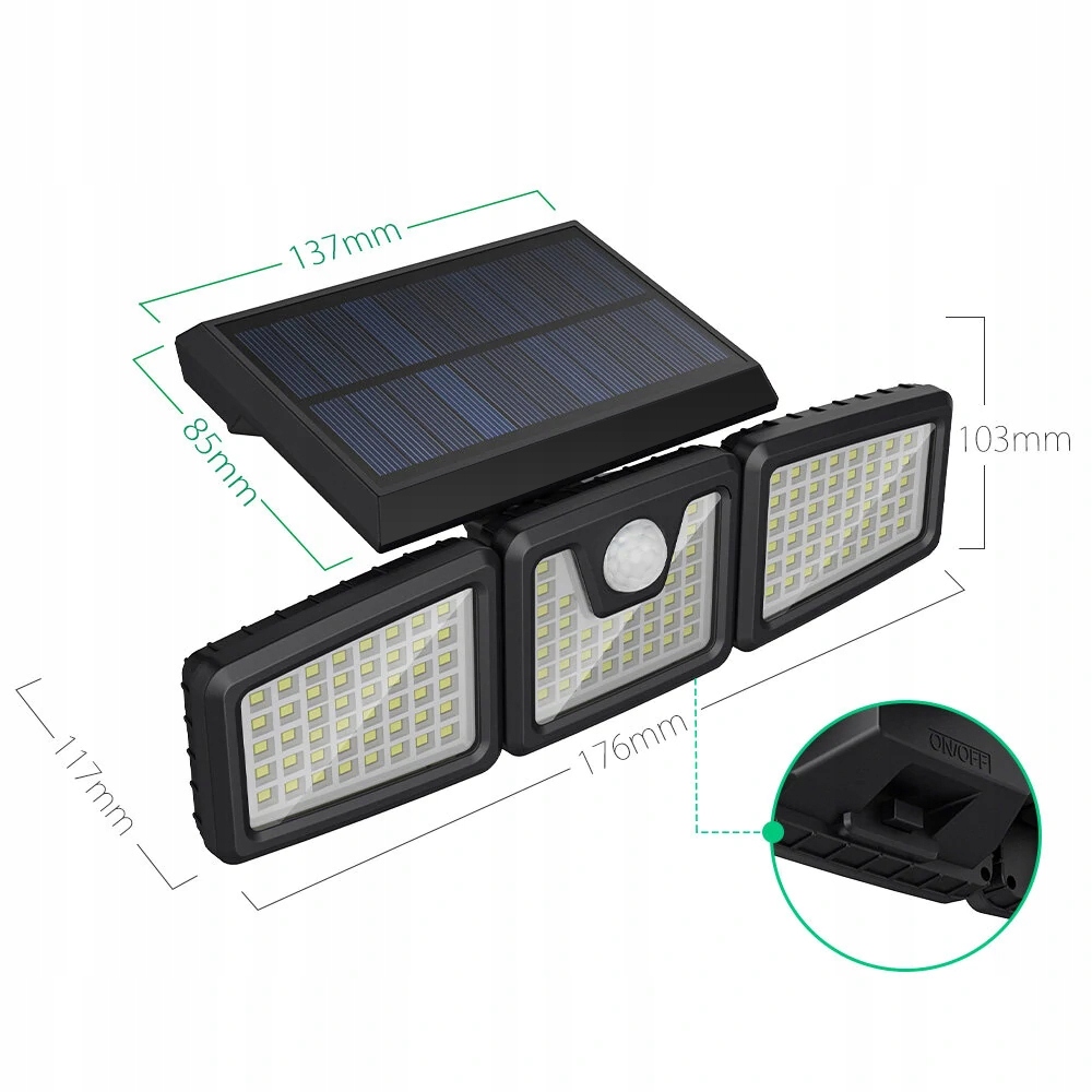 Lampa solarna LED Mocna 800lm = 80W Halogen z czujnikiem ruchu i zmierzchu Kąt świecenia 270°