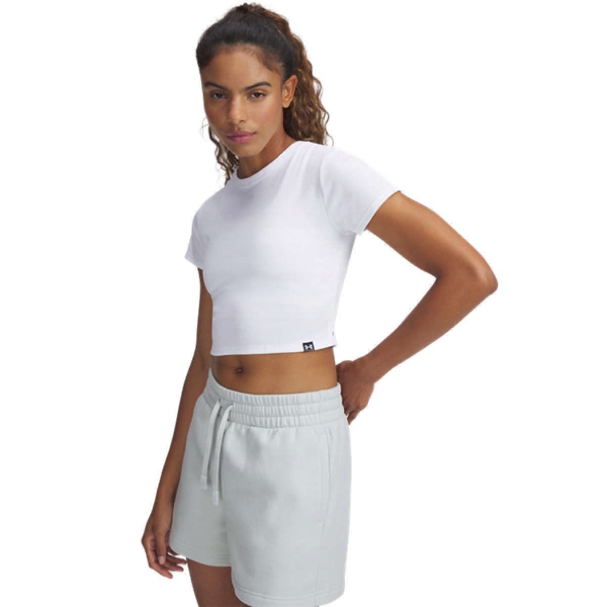 Damski t-shirt crop top Under Armour Ua Rival Rib Baby Tee biały