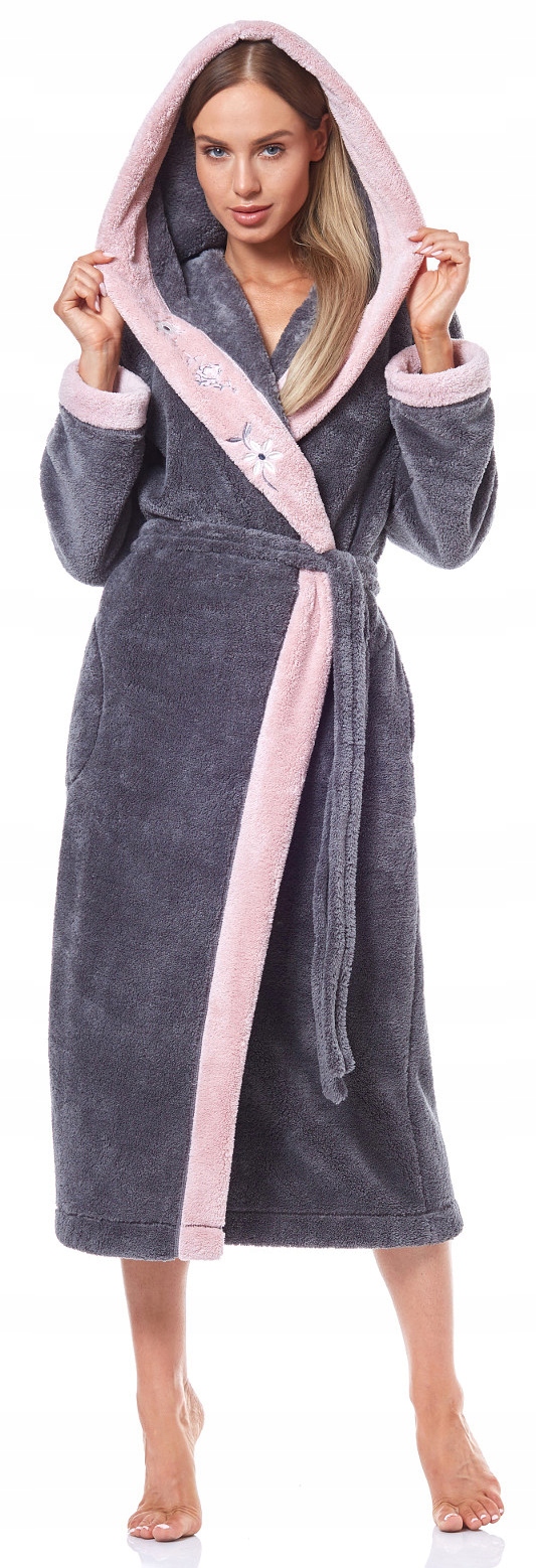 Długi CIEPŁY SZLAFROK DAMSKI SOFT L&L 19145 onyx M Marka L&L