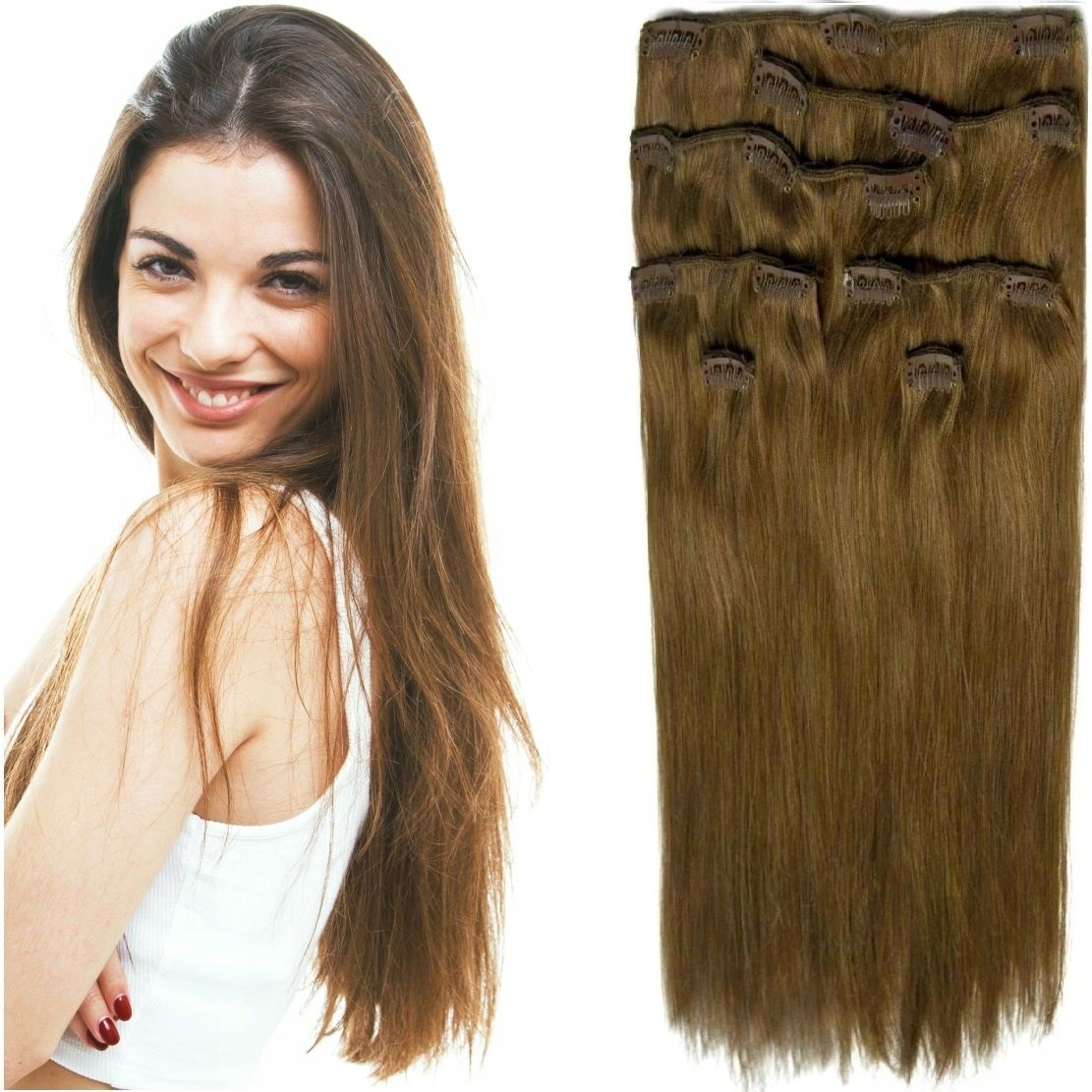 Připínací Vlasy Clip-in Hustý Set 150 Gramů 50 CM tmavě blond 8