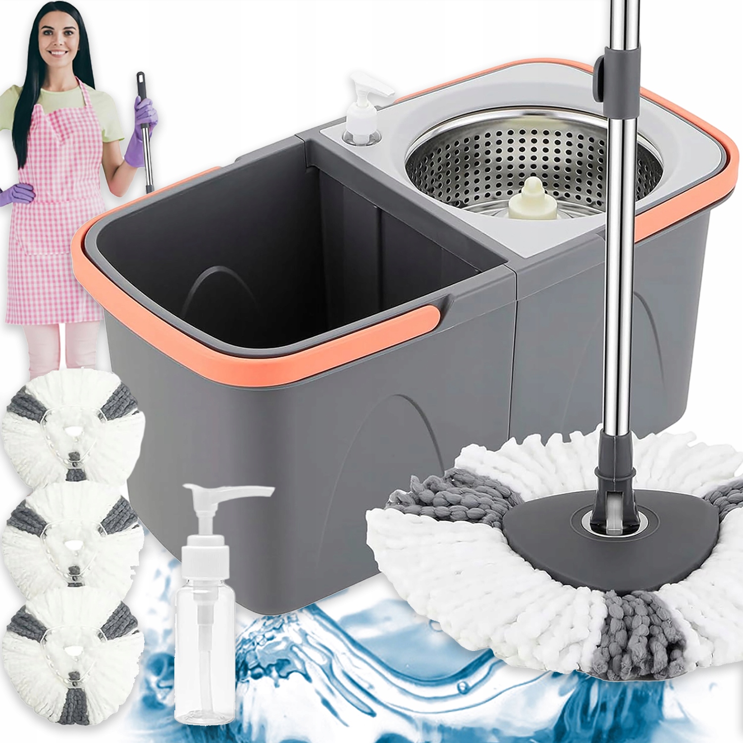 Levně Rotační Mop S Kbelíkem Rotační Dvoukomorový Odšťavňovač Kulatý Dávkovač