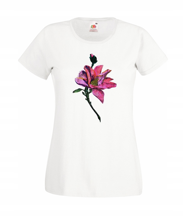 

S Koszulka Damska Kwiaty Maki Folk Magnolia Wzor