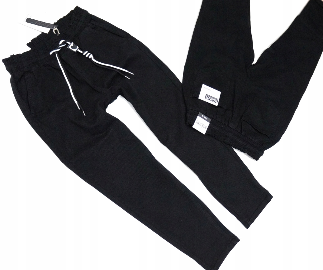 Redseventy Damskie Spodnie Jeansy Gumka W Pasie Mom Fit Czarne 42