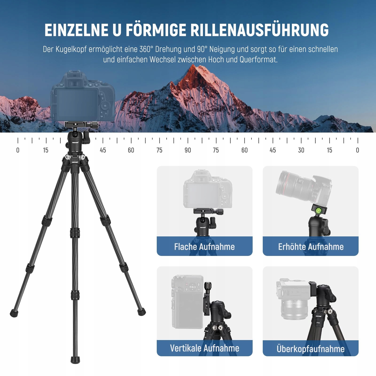 NEEWER TP09 Statyw Węglowy Mini 360° Głowica Telefon DSLR Kompaktowy — miniatura 3
