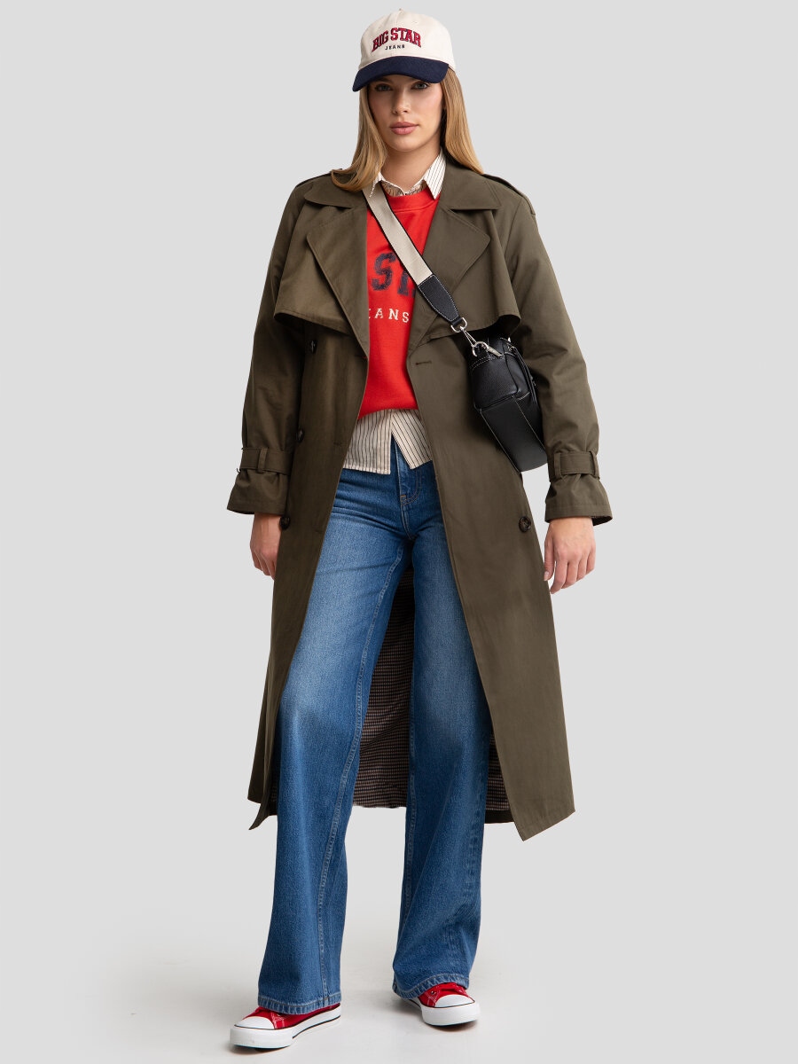 Big Star płaszcz damski zielony trencz bez kaptura rozmiar L