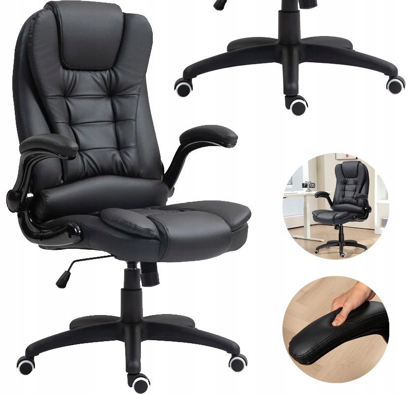 Fotel Biurowy Skóra Eko Czarny Obciążenie Do 120 Kg Funkcja Odchylania