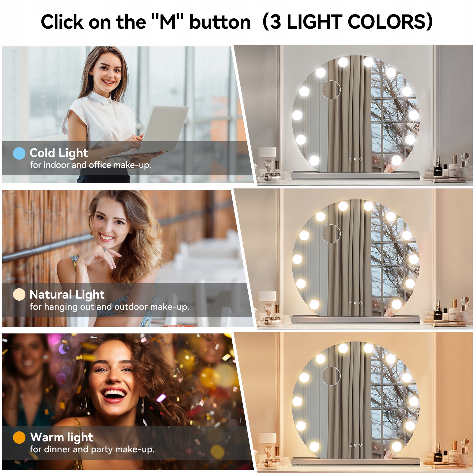 50cm Lustro do Makijażu 12 LED Lustro w Stylu Hollywood ELECWISH Marka bez marki