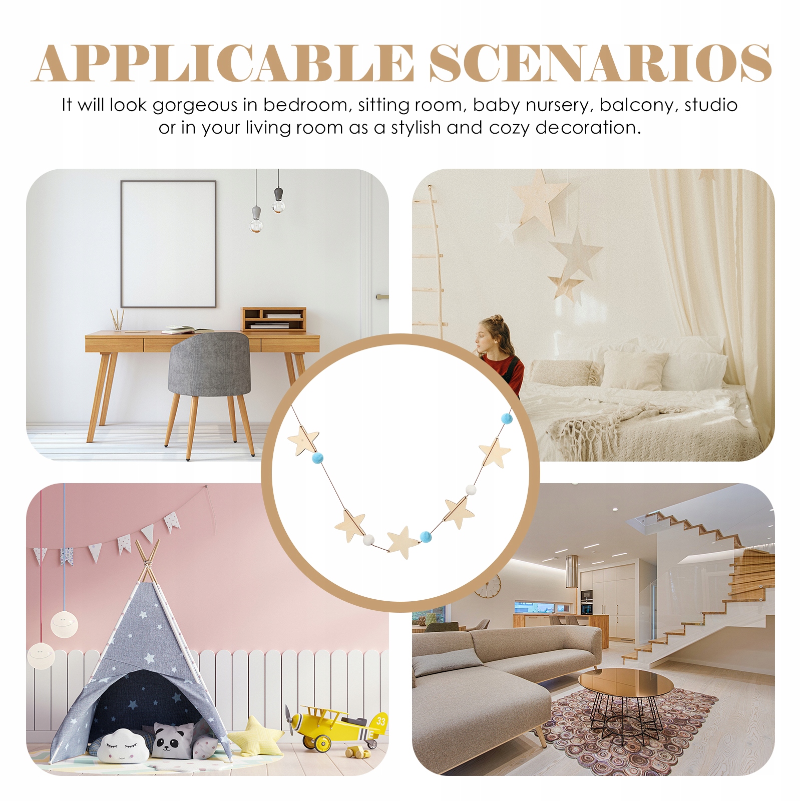 GWIAZDKA FILCOWA GIRLANDA ORNAMENT BANNER DREWNIANY Marka bez marki