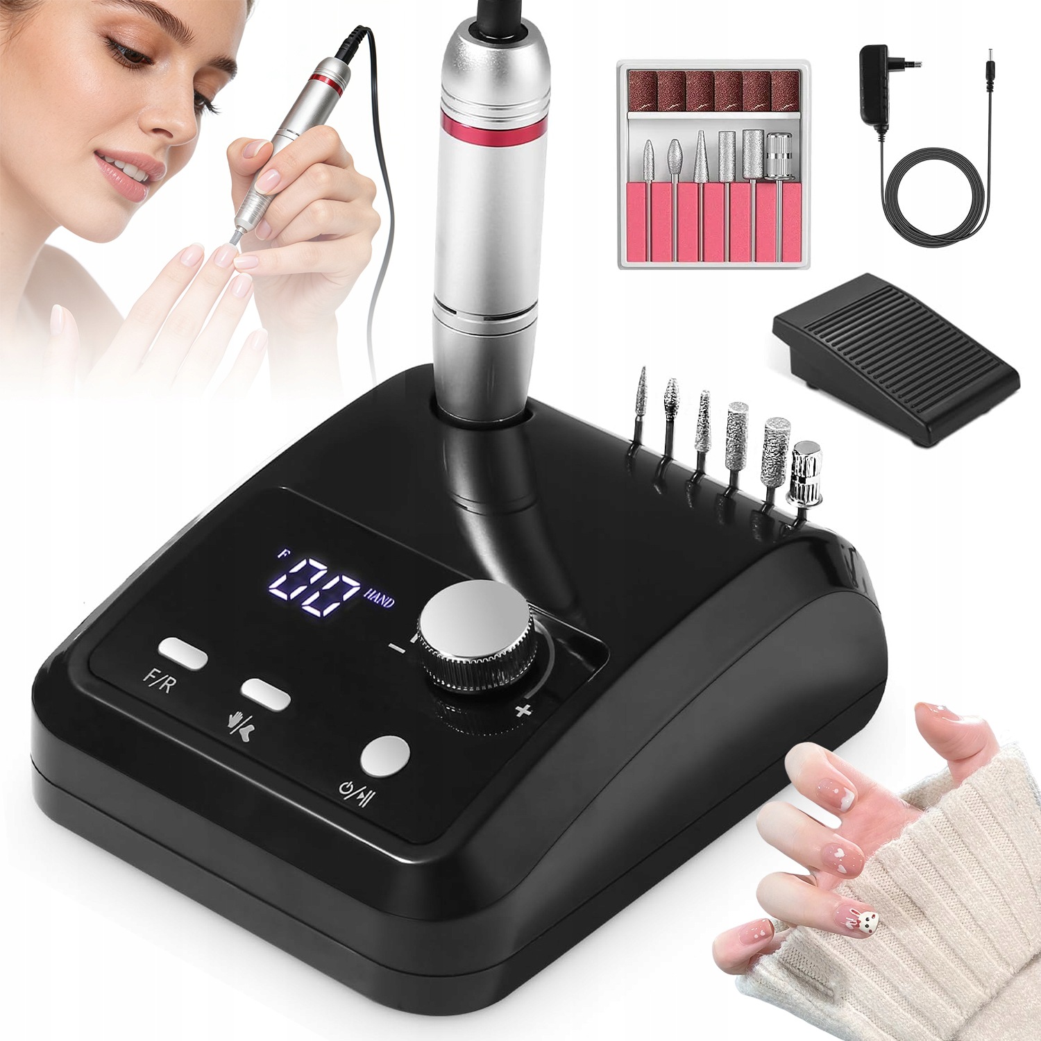 Frezarka Do Paznokci Manicure Pedicure 45000RPM Profesjonalna Mocna Zestaw