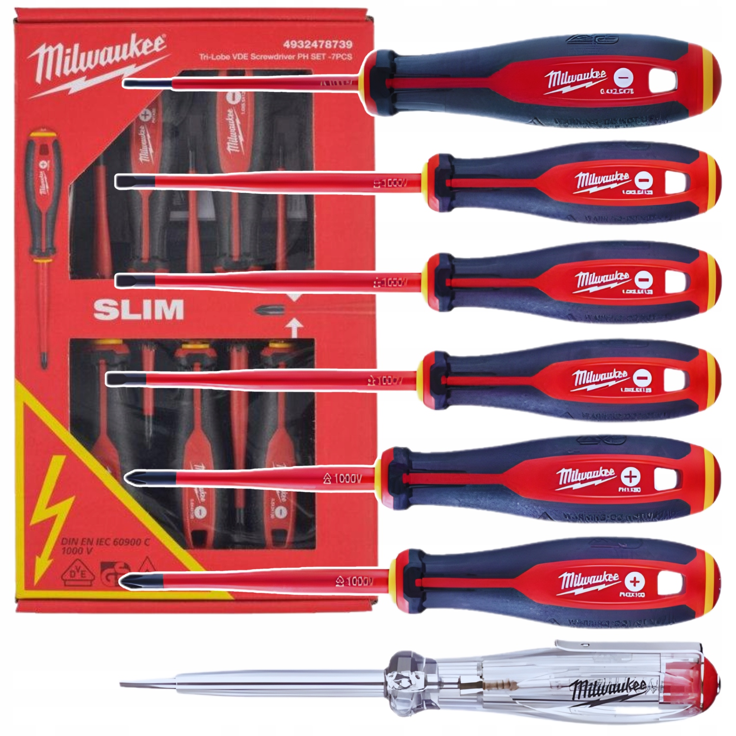 Zestaw 7 izolowanych wkrętaków Vde Milwaukee z próbnikem napięcia narzędzia