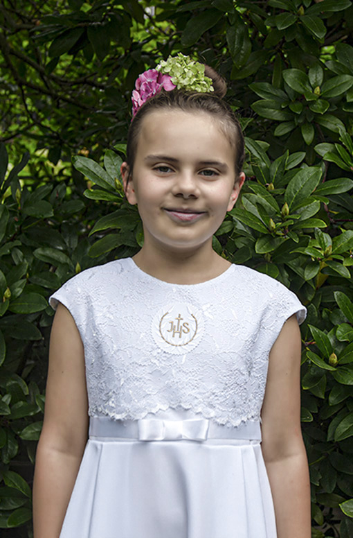 ALBA SUKIENKA KOMUNIJNA Z BOLERKIEM SZYTA NA MIARĘ Materiał dominujący poliester