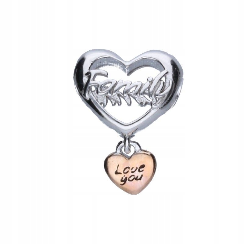 Ažurový přívěsek typu Bead stříbro 925 se srdcem a nápisem Family and Love You