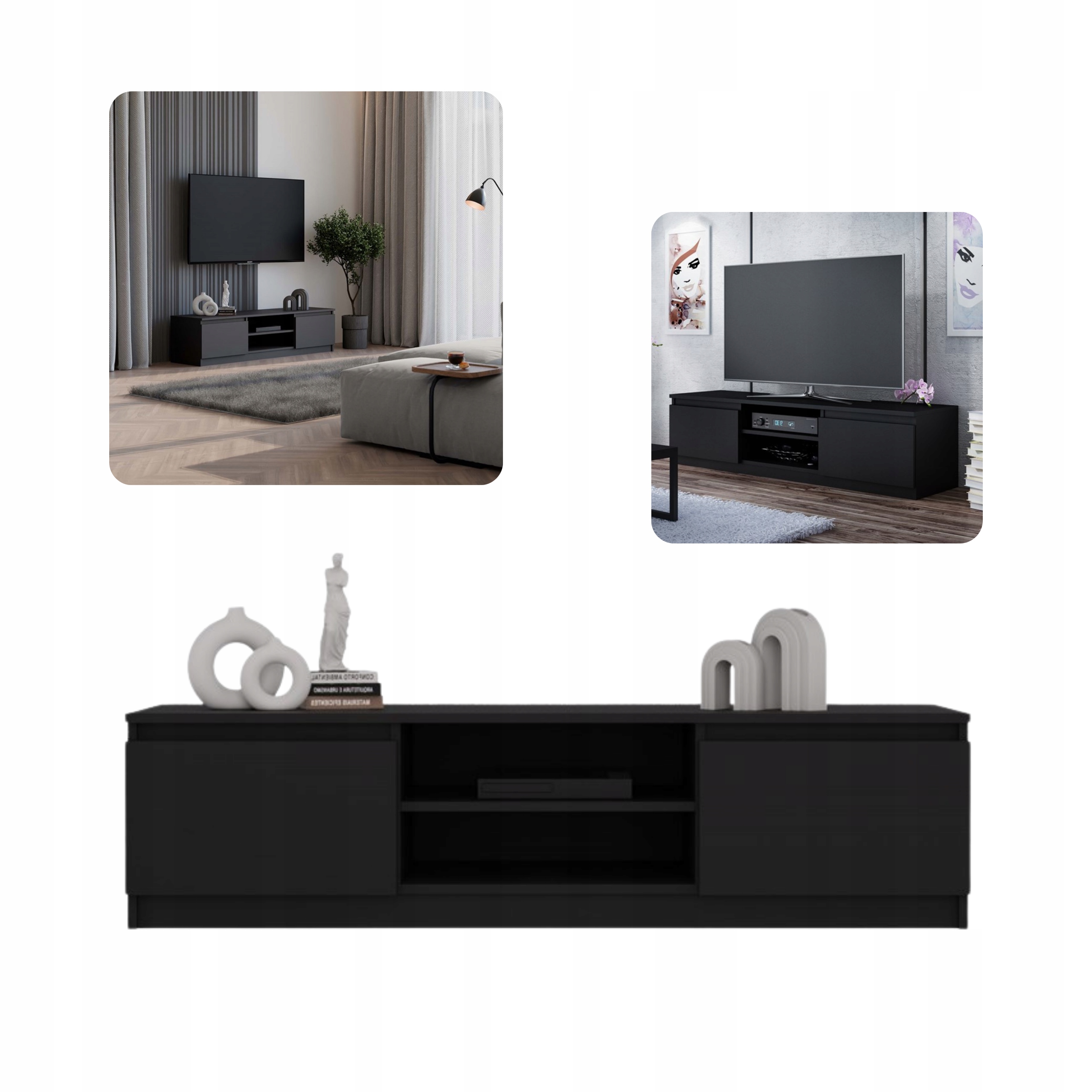 SZAFKA RTV STOLIK POD TELEWIZOR MALWA 140CM CZARNA