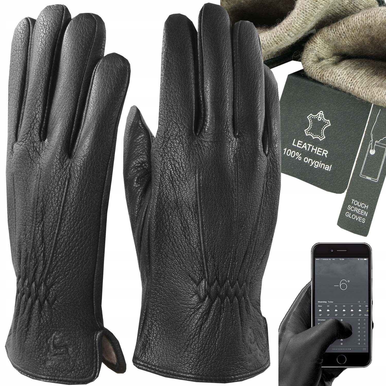 Kožené Rukavice pánské Jelení Kůže Vlna, M