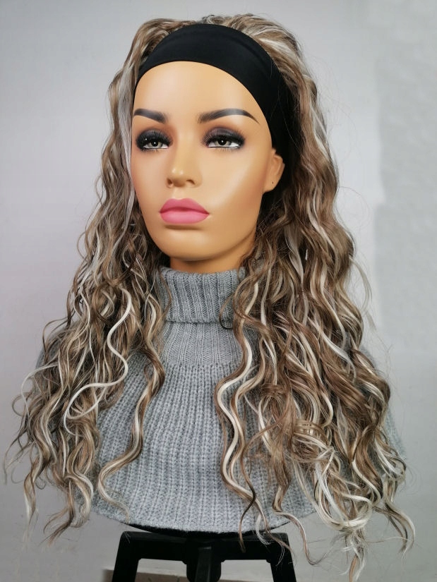 Paruka Na Pásku profesionální tmavá blond odlesky vlny dlouhá-65 cm