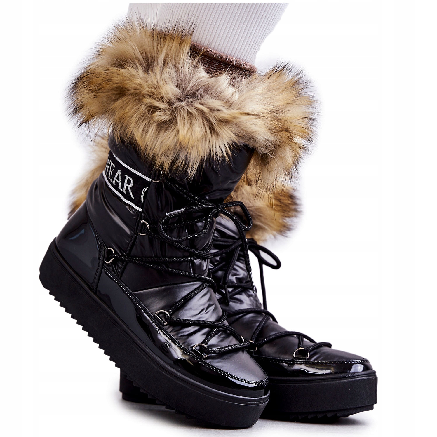 

Damskie Śniegowce Sznurowane Futerko Czarne 39