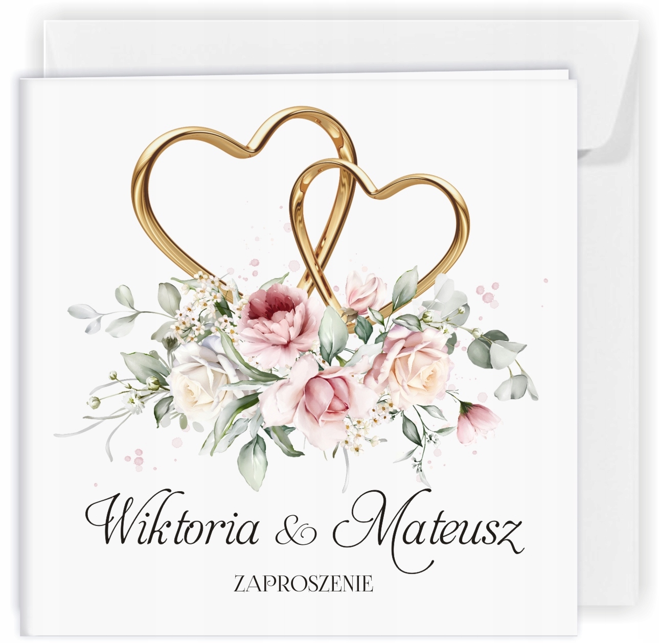 ZAPROSZENIA ŚLUBNE NA ŚLUB SERCA ZŁOTE MINIMALISTYCZNE SK PERSONALIZACJA
