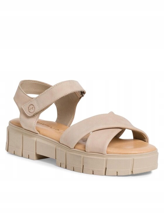 Tamaris Béžové Kožené Sandály Na Suchý Zip 38 2BA