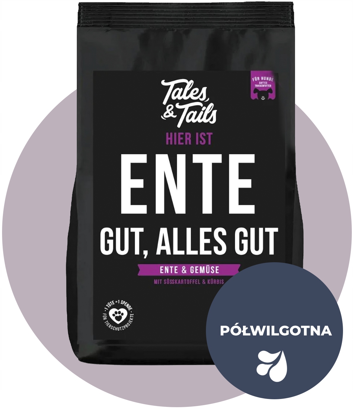 Sucha Półwilgotna Karma Monobiałkowa Dla Psa Tales And Tails 70% Kaczki 4KG