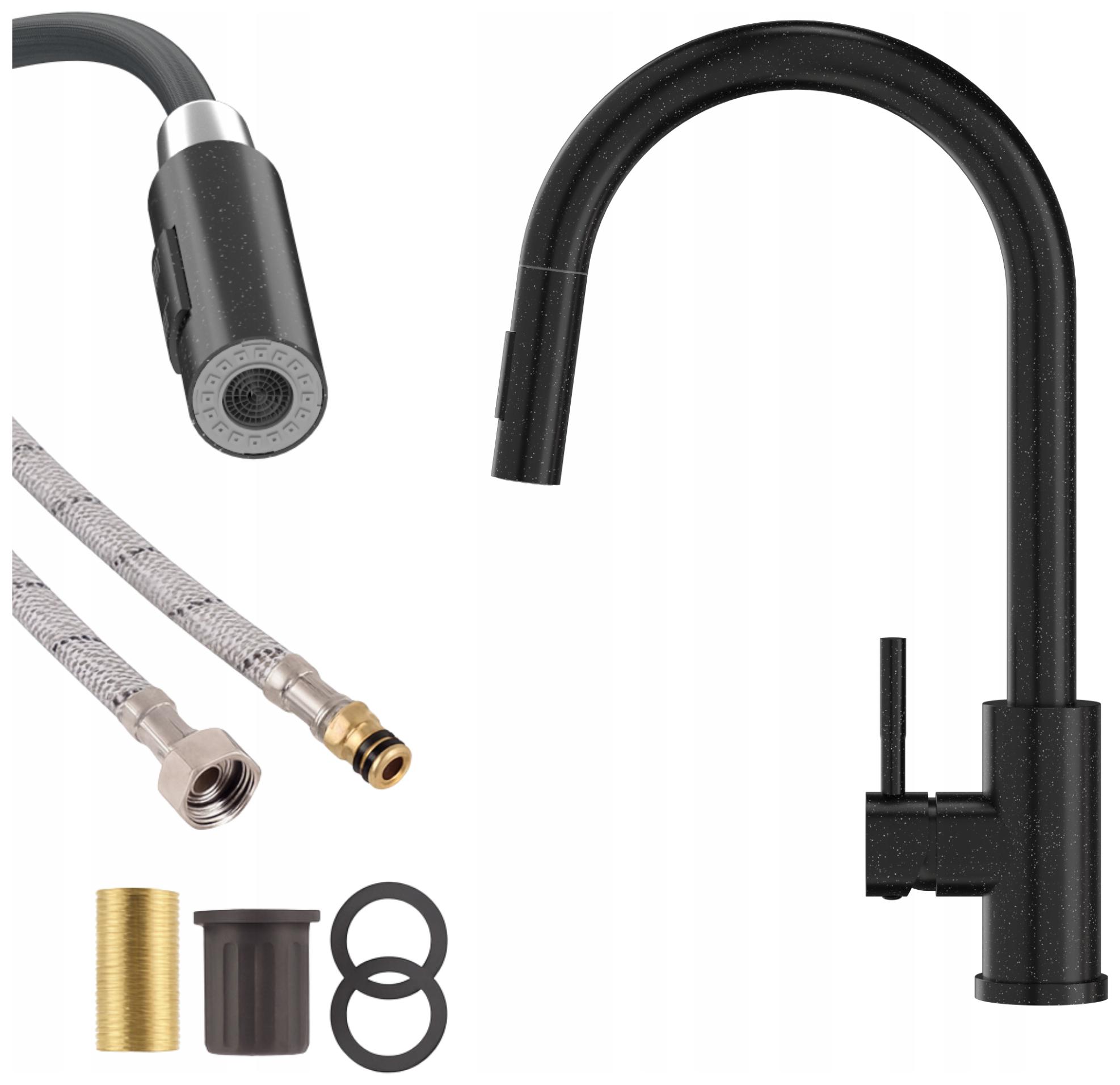 Granitan Kuchyňská Baterie Vytahovací Sprcha Černá Skvrnitá Loseto