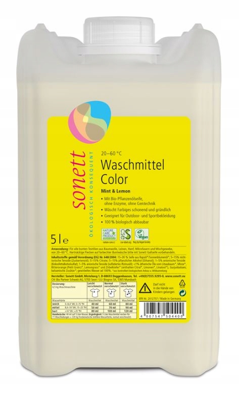Levně Prací prostředek na barevné prádlo Sonett Ekologický Univerzální Jemný Veganský 5L