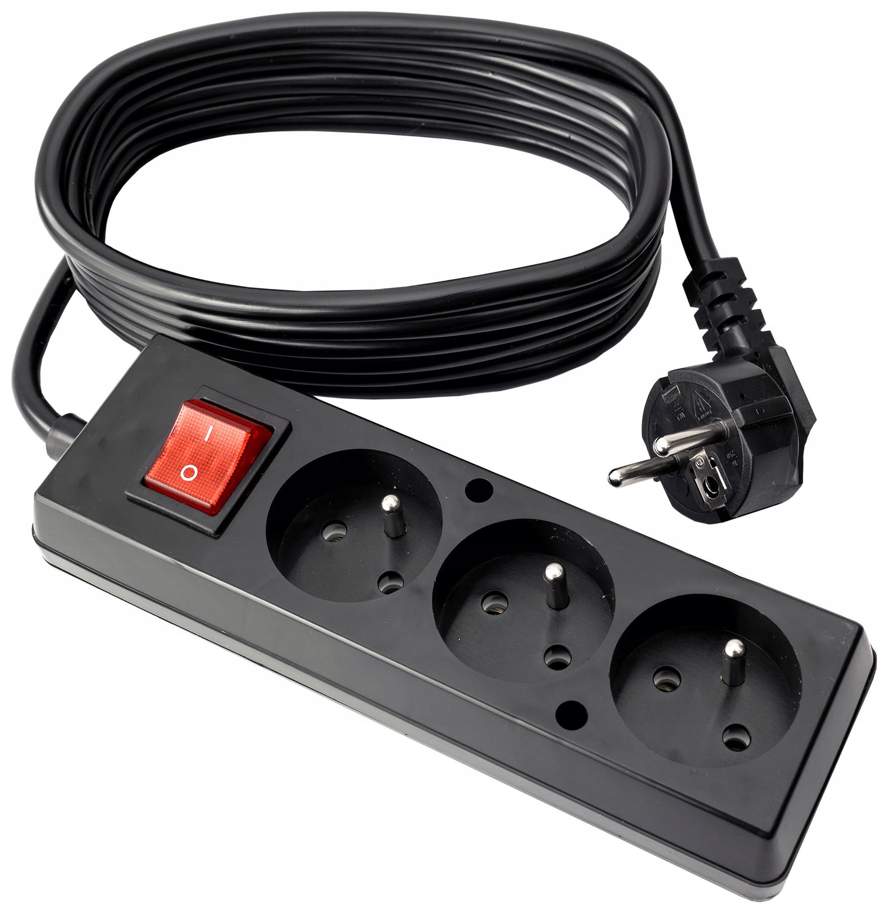 Przedłużacz potrójny z wyłącznikiem z uziemieniem 1,5m czarny