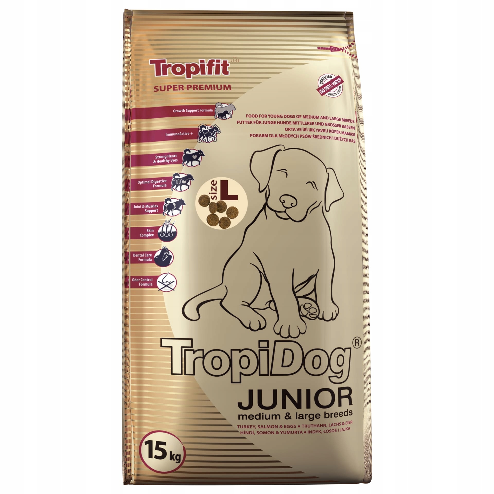 Tropidog Premium Junior Medium & Large Size L Indyk Łosoś 15kg