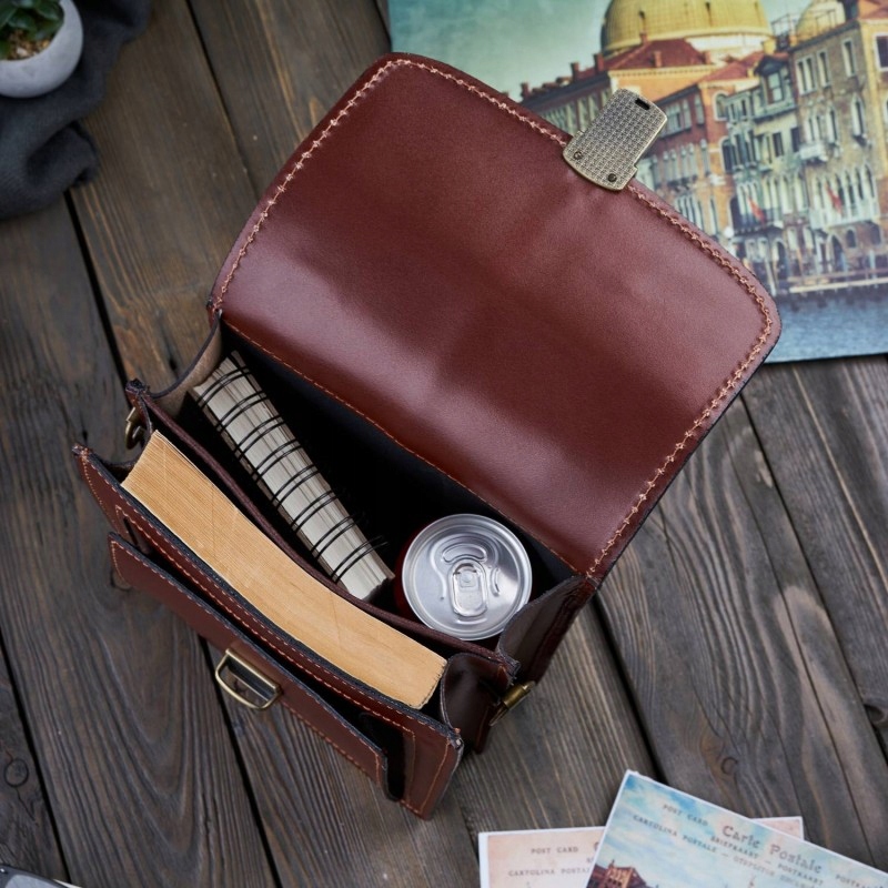 ELEGANCKA TOREBKA DAMSKA ZE SKÓRY NATURALNEJ BRĄZ Styl miejski