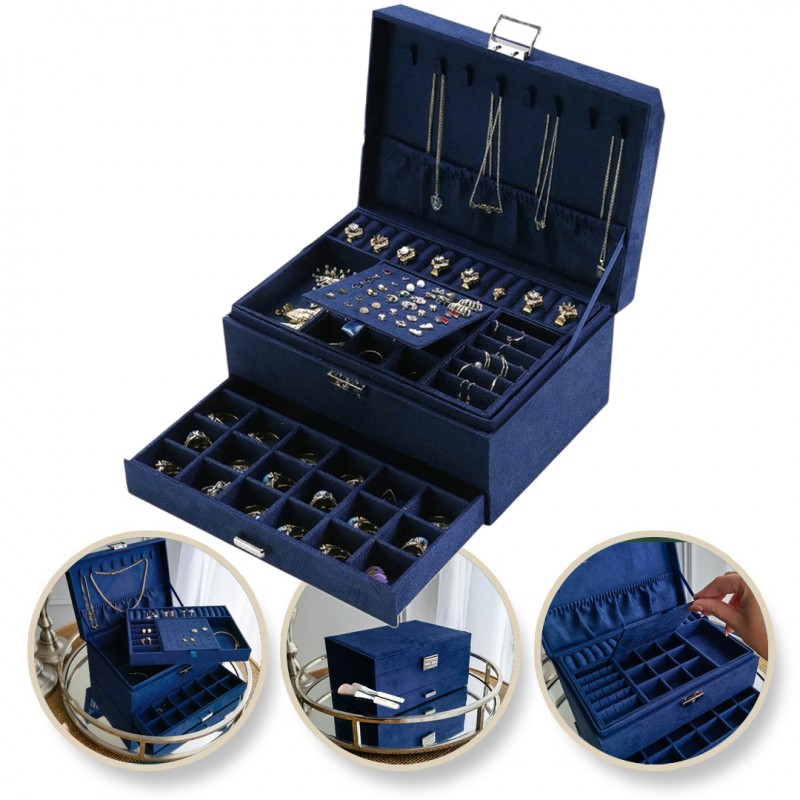Kufřík šperkovnice na bižuterii pouzdro organizér kobalt PD119GRAN