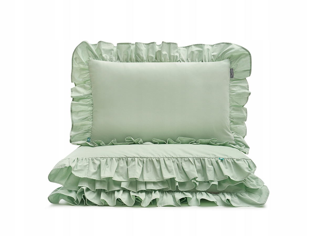 Posteľná Bielizeň Pistáciová s volánom 220 x 200 cm 2 x 60 x 50 cm Mumla