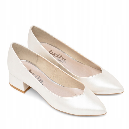 Brilu Polskie Ślubne Perłowe Czółenka Na Niskim Obcasie Kaila Ivory 40