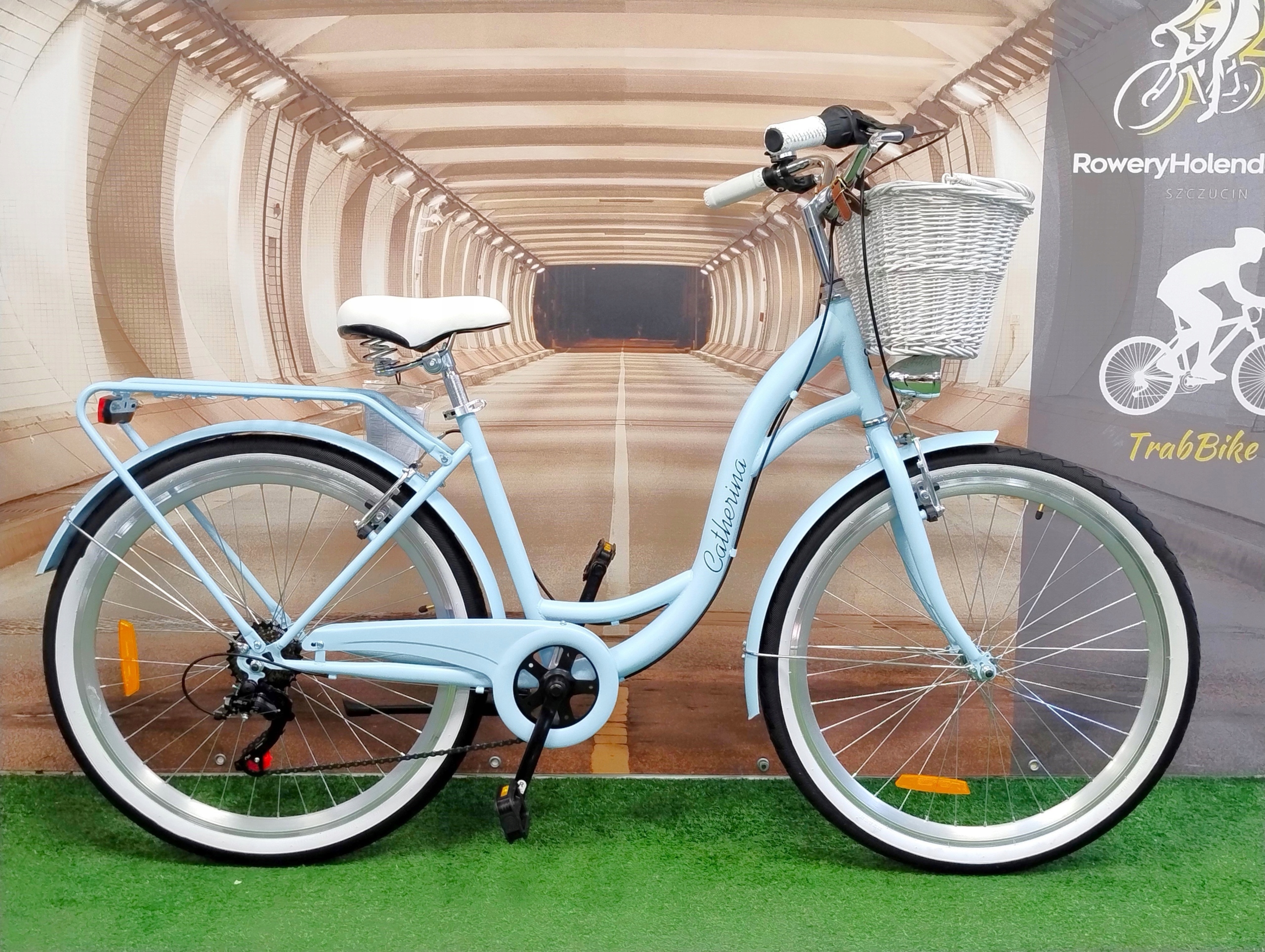 Damski Rower miejski z koszem wiklinowym ramy 17/19" koła 26/28" 145-179cm