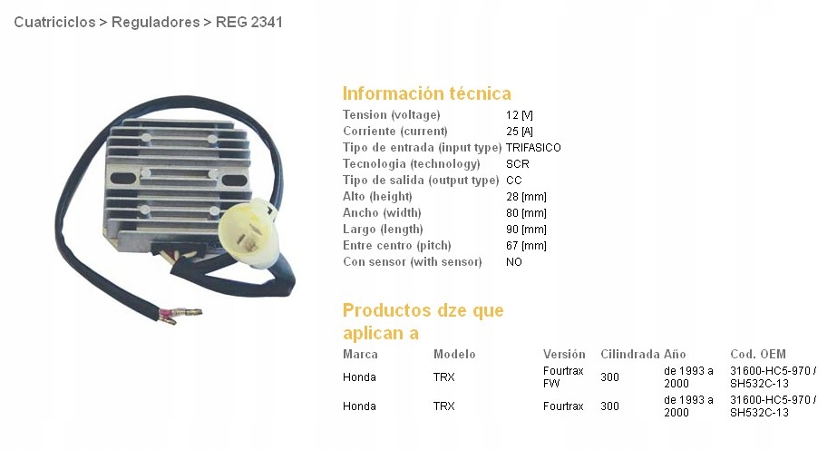 Regulátor Napätia Dze Honda TRX300 Fw Fourtrax 93-00 (31600-HC5-970) (SH53