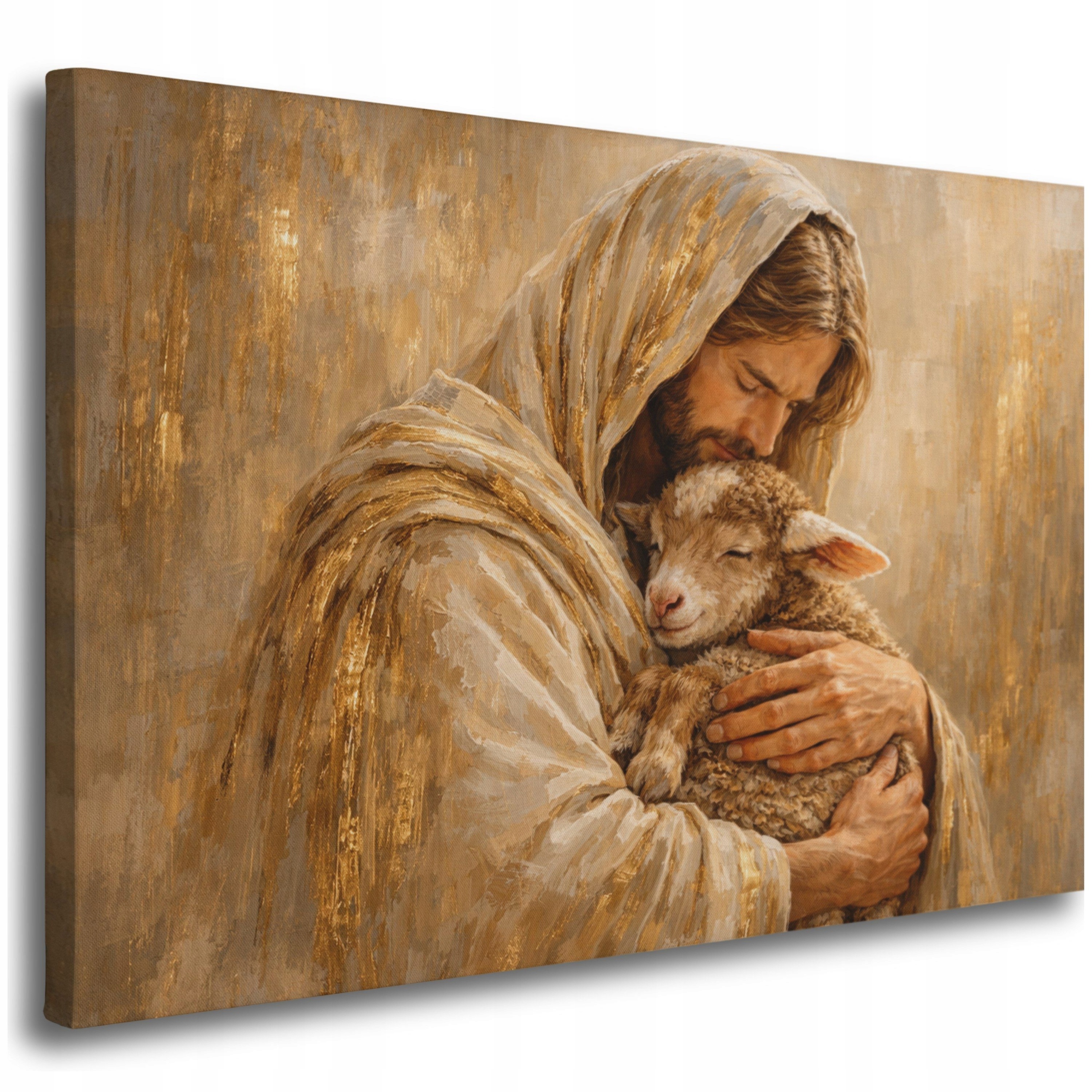 Obraz Religijny do Salonu Jezus Z Owieczką 40x60 Obrazy Płótnie na Ścianę