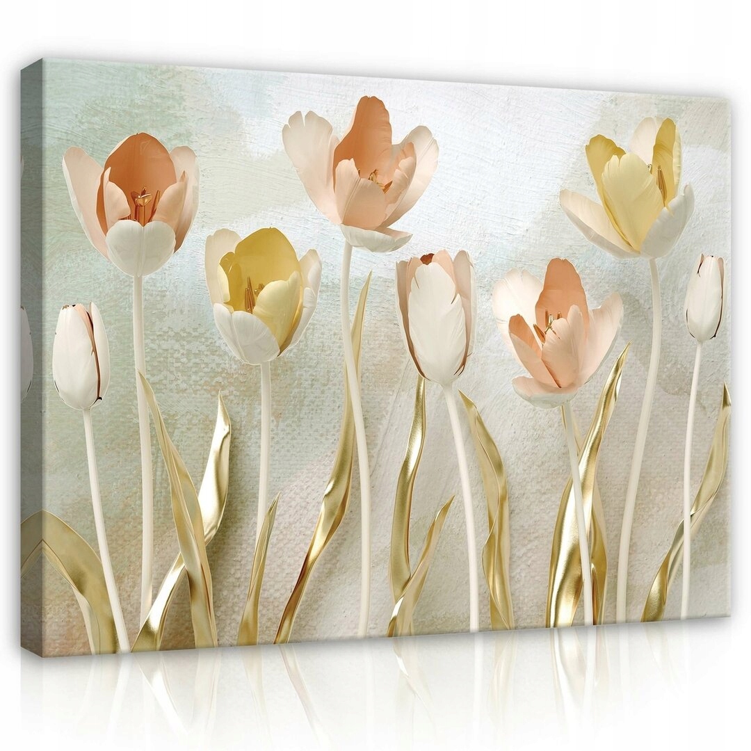 Obraz 80x60 Tulipány květiny abstrakce 3D efekt textura pastelové zlato