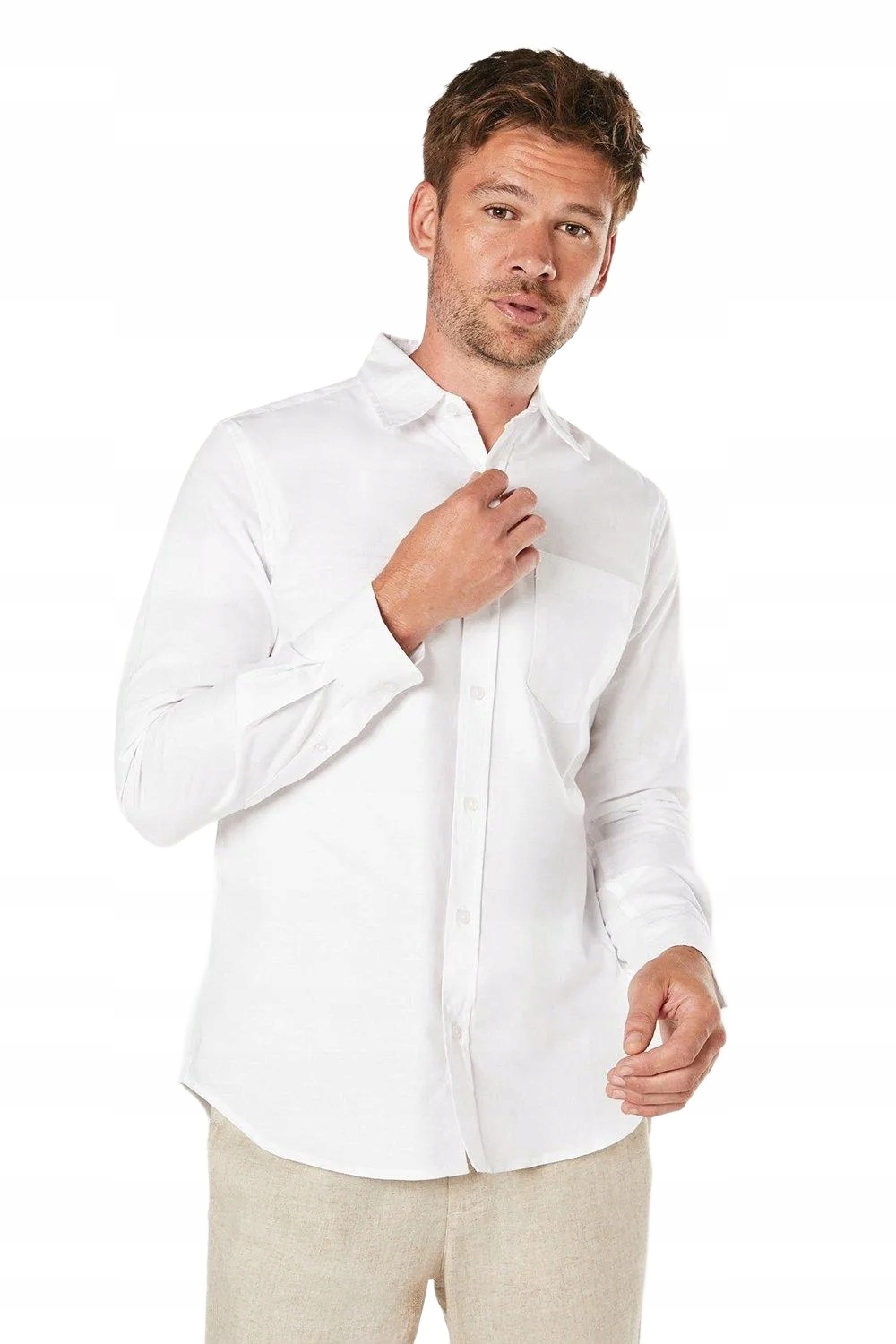 Burton Bílá Klasická Pánská Košile S Dlouhým Rukávem A Kapsou Z3A