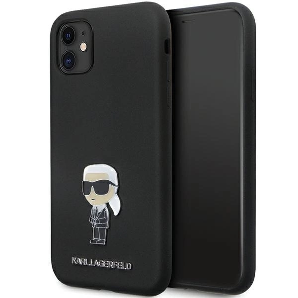 Etui Karl Lagerfeld Silicone Ikonik Metal Pin na iPhone 11 Xr czarne