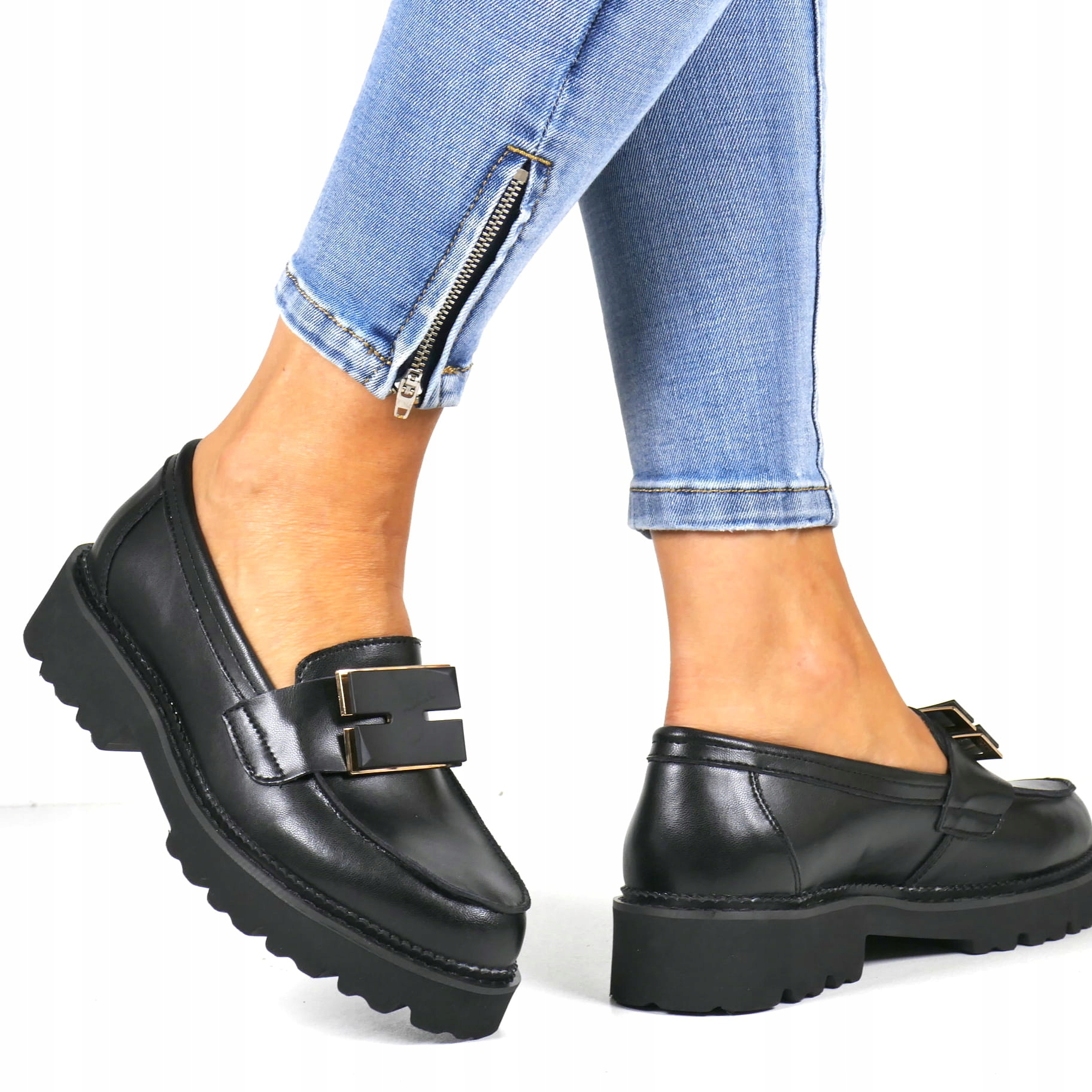 Kožené Mokasíny, Nazouvací Polobotky S Ozdobou, Černé, Lícové, Módní Střih